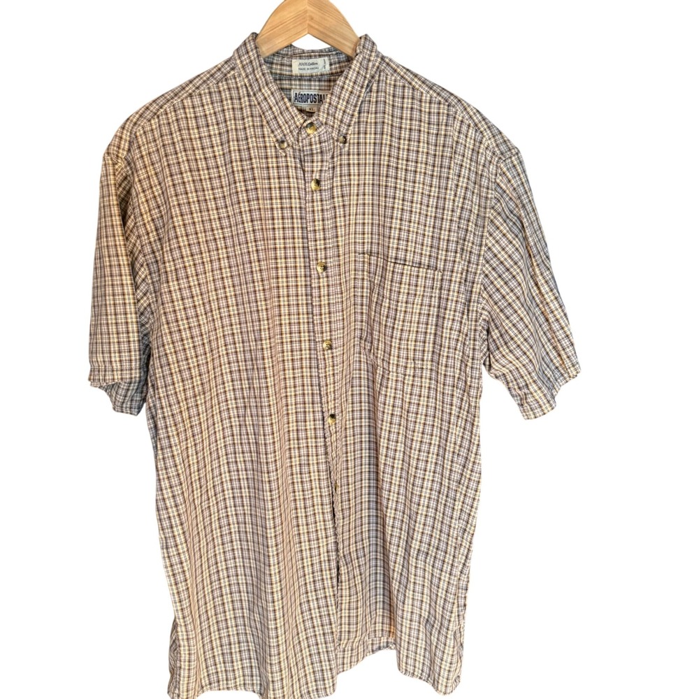 Aeropostale Mens Plaid Short‎ Sleeve Button Up Shirt XL 100% Cotton Casual